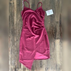 Burgundy Short Dress with Ruched Side, new
